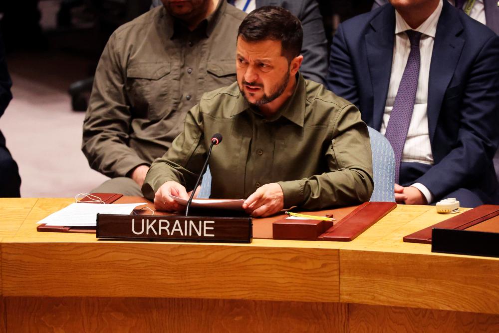 Zelensky, in UN showdown, says strip ‘criminal’ Russia of veto power
