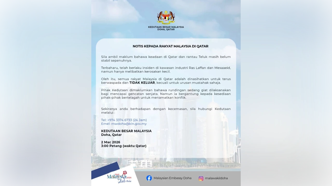 Malaysians in Qatar urged to stay vigilant amid regional tensions