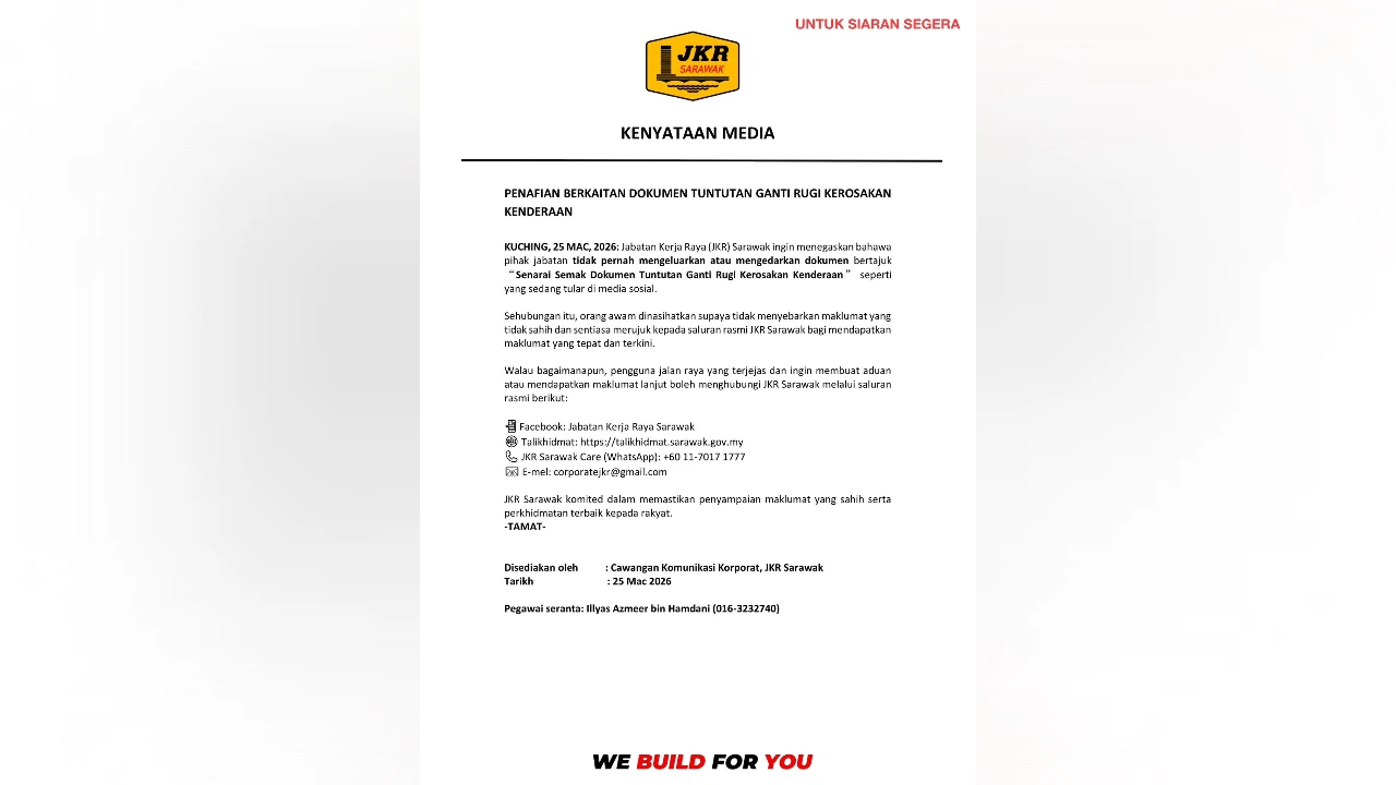 Sarawak JKR denies fake vehicle damage claim document-blurred Sarawak JKR denies fake vehicle damage claim document