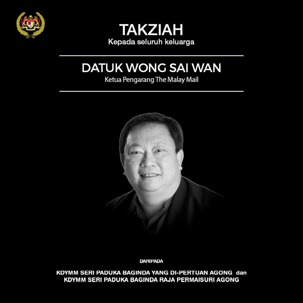 Agong, Permaisuri extend condolences to Wong Sai Wanâs family Agong, Permaisuri extend condolences to Wong Sai Wanâs family