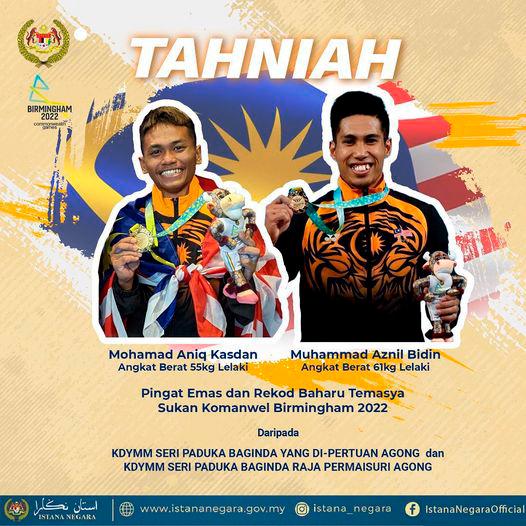 Agong, Raja Permaisuri zahir ucapan tahniah kepada dua atlet angkat berat negara