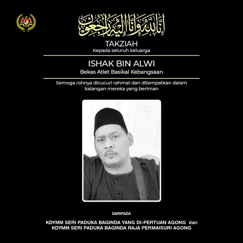Agong, Raja Permaisuri zahir ucapan takziah kepada keluarga bekas pelumba basikal negara Ishak Alwi Agong, Raja Permaisuri zahir ucapan takziah kepada keluarga bekas pelumba basikal negara Ishak Alwi