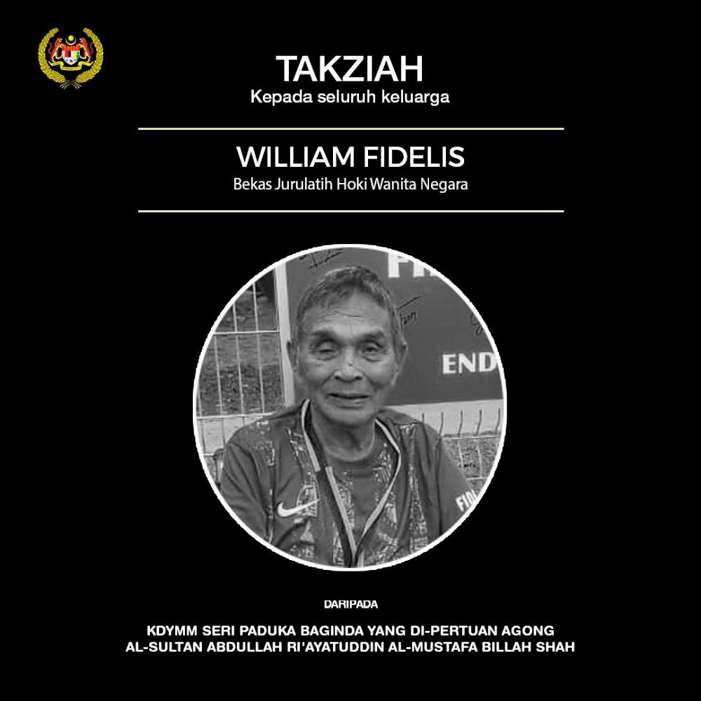 Agong conveys condolences to family of former national hockey coach, William Fidelis Agong conveys condolences to family of former national hockey coach, William Fidelis