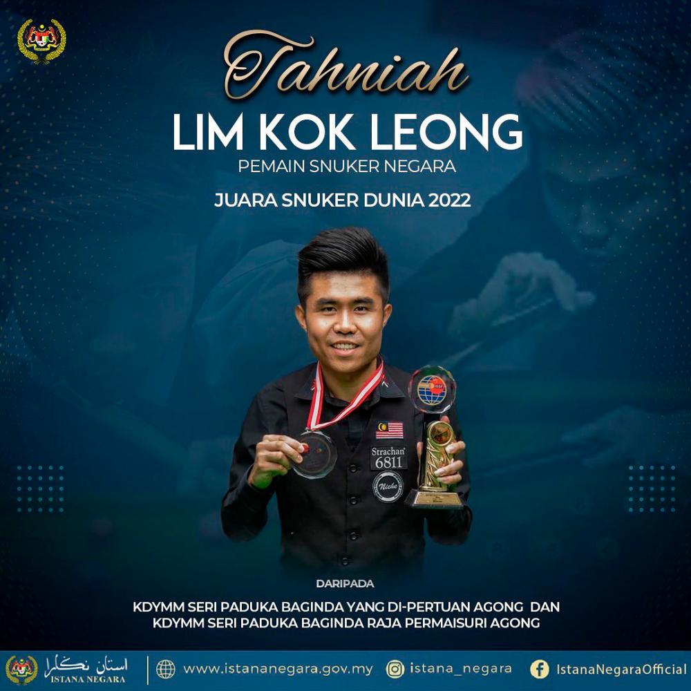Agong zahir tahniah atas kejayaan Kok Leong dinobat Juara Dunia