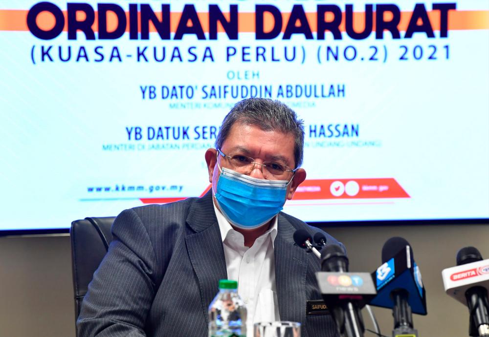 Emergency Ordinance not to restrict media freedom, criticism of government- Saifuddin Emergency Ordinance not to restrict media freedom, criticism of government- Saifuddin