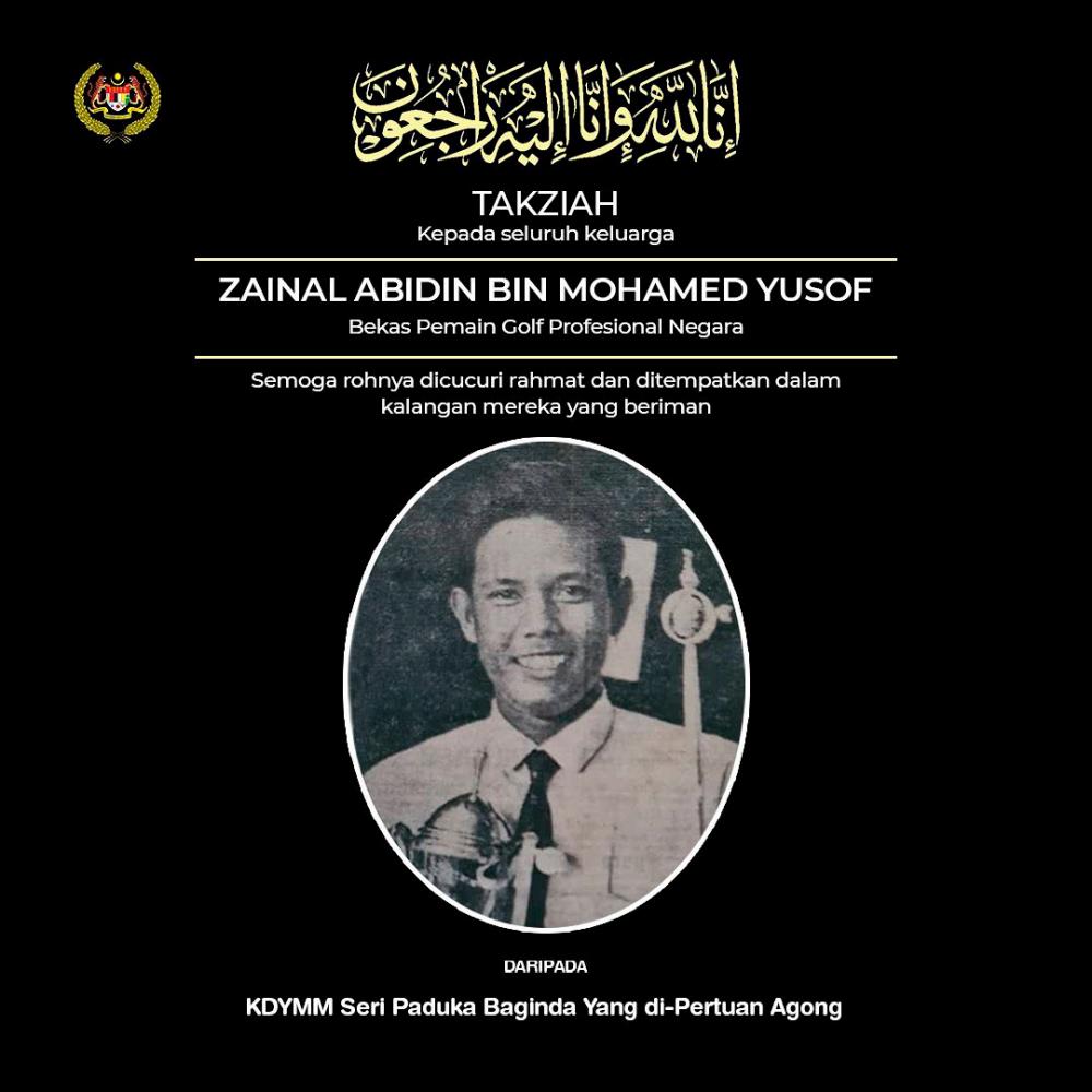 King extends condolences to family of golf legend Zainal Abidin
