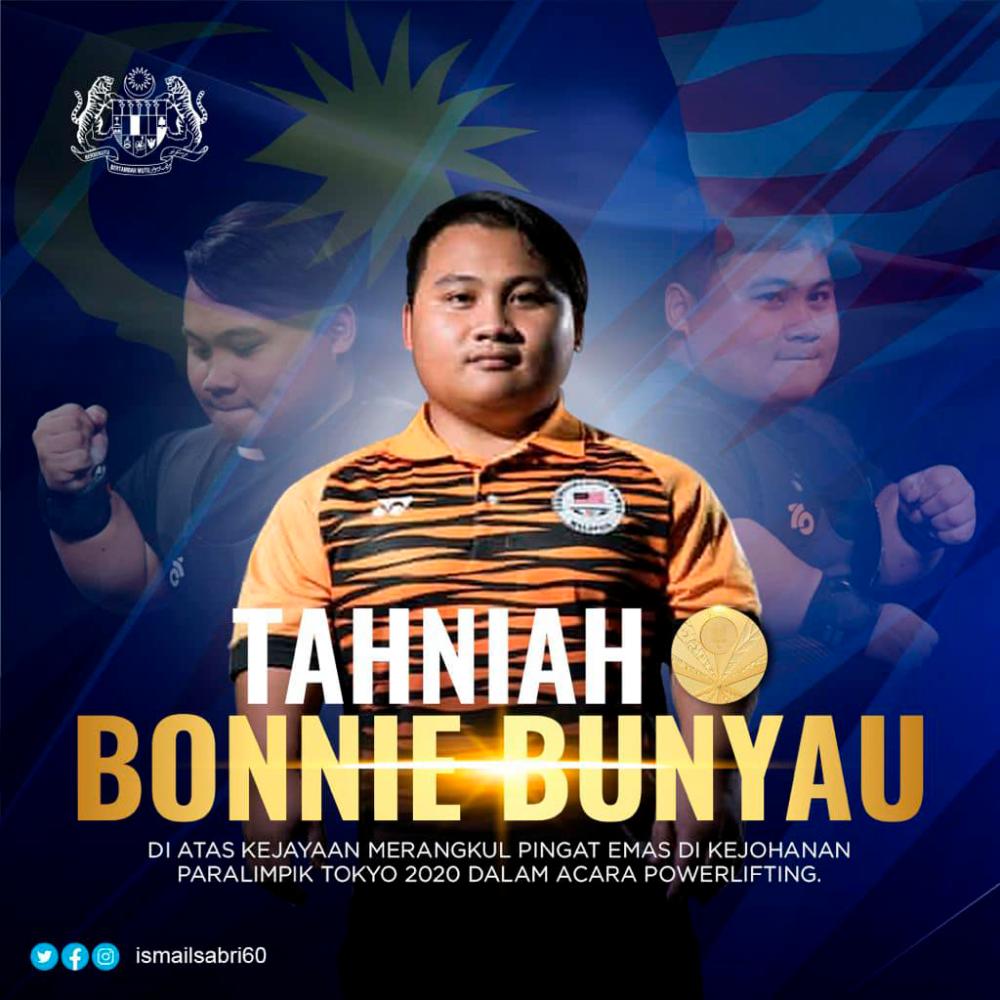 PM congratulates Bonnie for winning Malaysiaâs first gold at Tokyo Paralympics PM congratulates Bonnie for winning Malaysiaâs first gold at Tokyo Paralympics