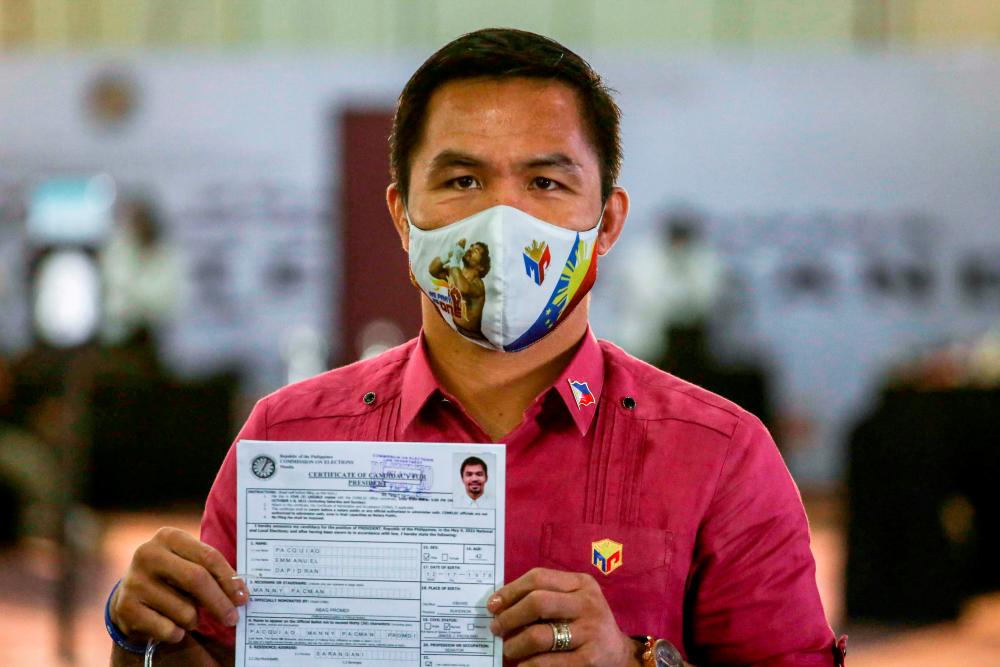 Pacquiao first to file certificate of candidacy for Philippines 2022 presidential race