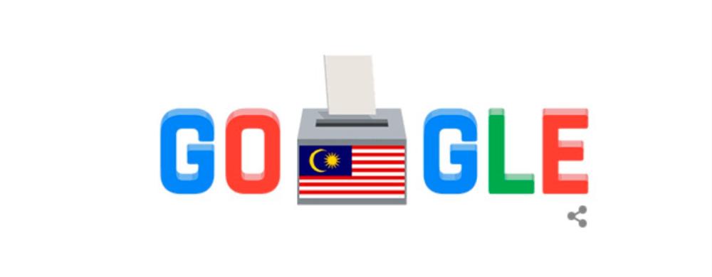 Peti undi dengan bendera Malaysia hiasi laman utama Google Malaysia pada hari mengundi Peti undi dengan bendera Malaysia hiasi laman utama Google Malaysia pada hari mengundi