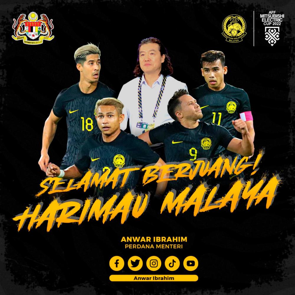 Piala AFF: Anwar ucap selamat berjuang, yakin Harimau Malaya pamer prestasi tinggi