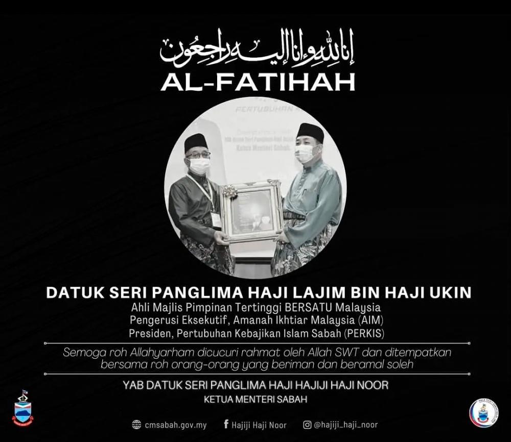 Sabah govt conveys condolences to family of Lajim Ukin Sabah govt conveys condolences to family of Lajim Ukin