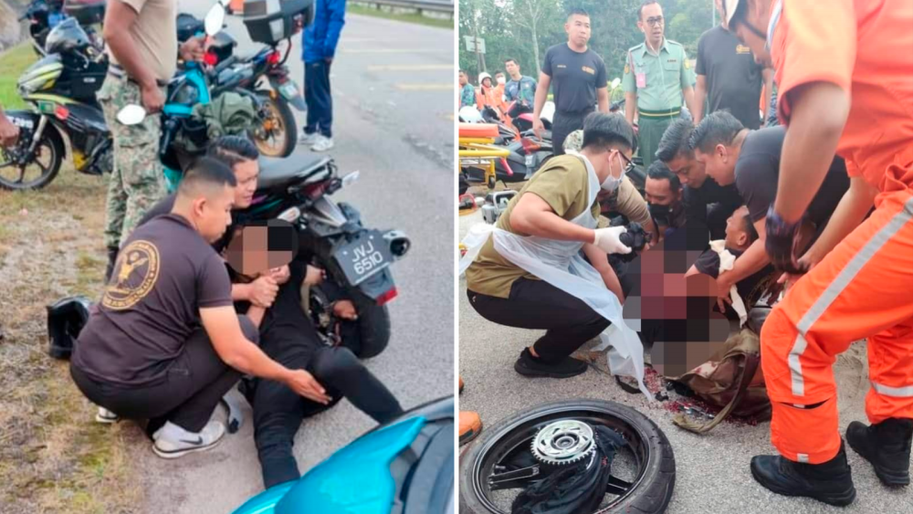 Tangan kiri anggota tentera hampir putus termasuk ke dalam rim motosikal