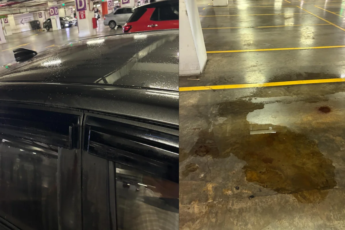 Toilet_water_leak_ruins_car_at_Putrajaya_mall_parking_lot