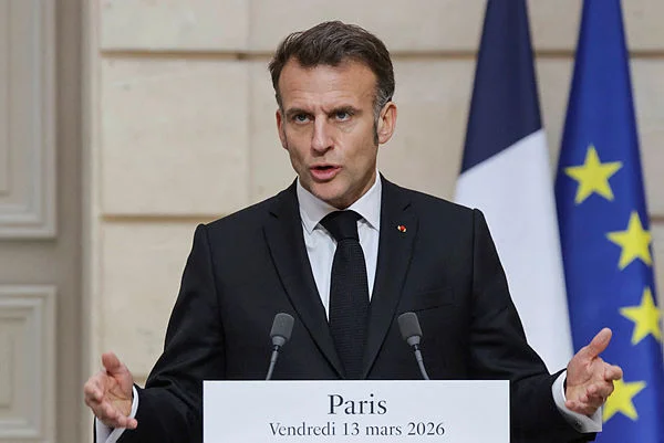 UKRAINE-CRISIS-FRANCE French President Macron says U.S easing of Russia oil sanctions is temporary and limited