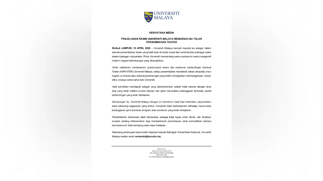 UM apologises over suggestive theatre scene, disqualifies performance