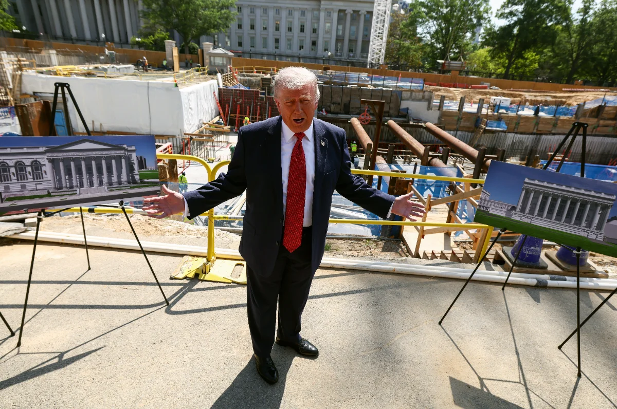 Trump unveils ballroom with drone empire on roof Trump unveils ballroom with drone empire on roof
