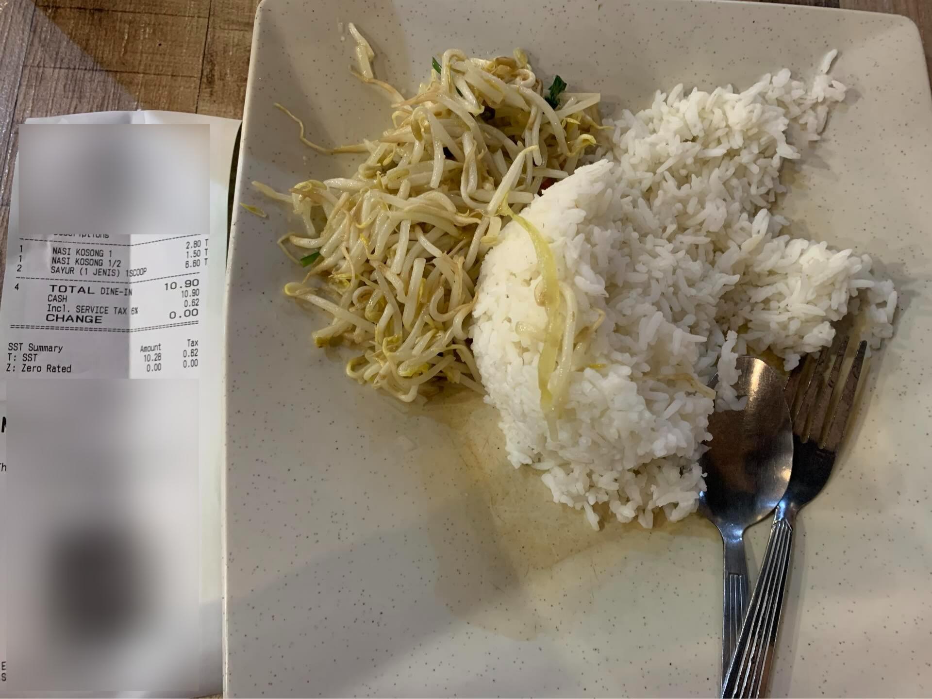 Man stunned after paying RM10.90 for rice & taugeh, netizens say even ‘diet food’ isn’t cheap anymore