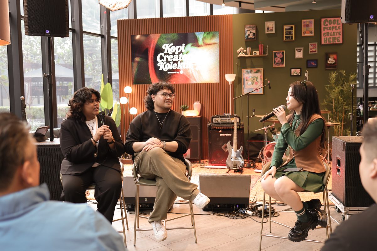 Kopi Creator Kolektif 2026: Meet the next generation of Malaysian creatives Irdina (left) and Clay (centre) of Tanahliat Studios won the KCK Class of 2026 film cohort for Merinsak.