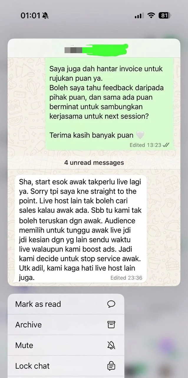 Live host baffled after being allegedly terminated despite good performance Live host baffled after being allegedly terminated despite good performance
