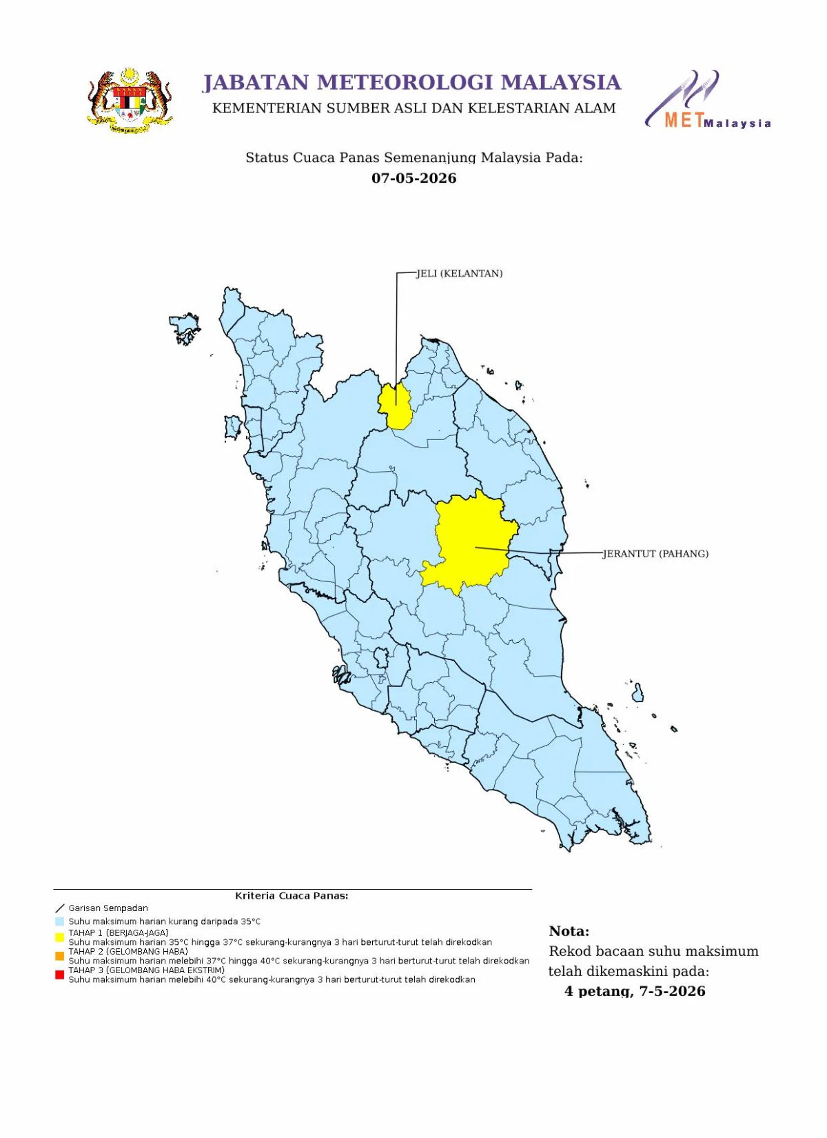 Metmalaysia issues hot weather alert for three states