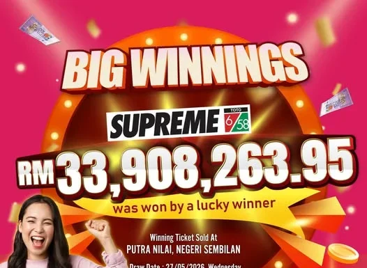 Negeri Sembilan man wins RM33.9 million Supreme Toto 6/58 Jackpot