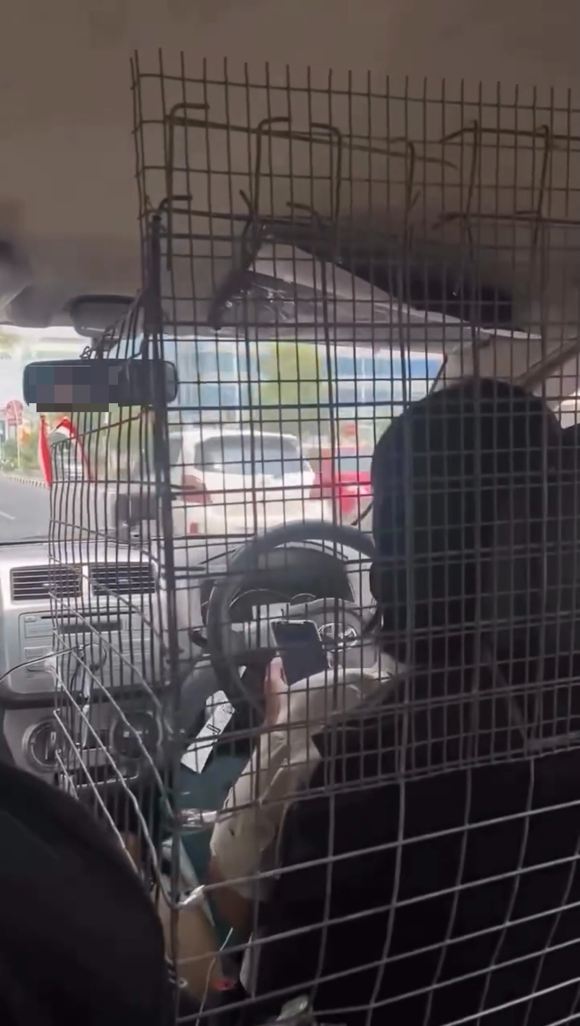 Passenger shares e-hailing driver's cage installation around seat for safety