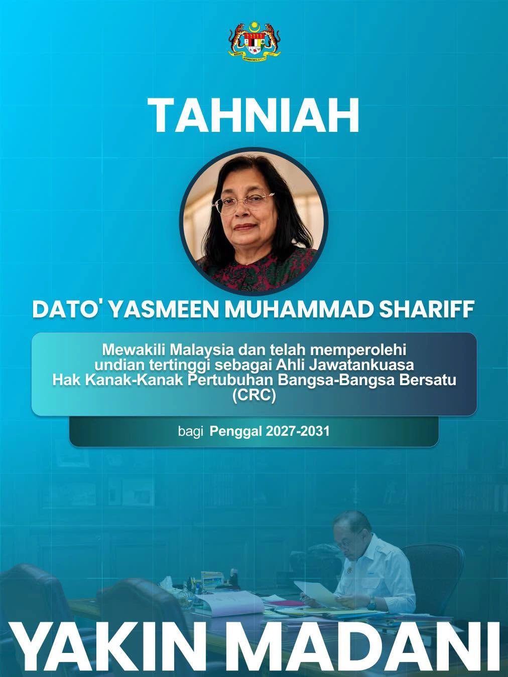 Malaysia’s Anwar congratulates Yasmeen on UN child rights election