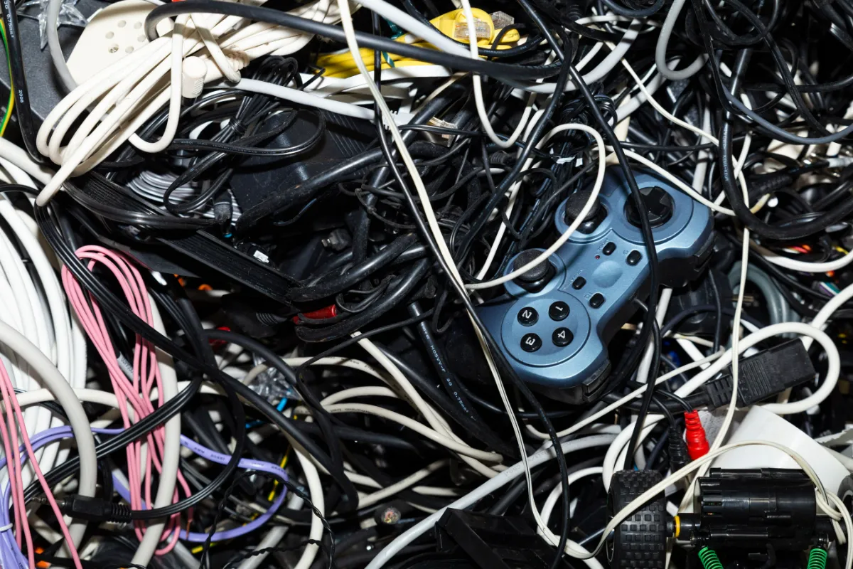 Cable clutter is often the first sign of forgotten tech waste at home. – ALLPICSFROM123RF