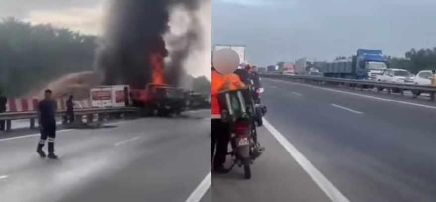 Multiple vehicles engulfed in flames after crash on North-South Expressway near Kulai Multiple vehicles engulfed in flames after crash on North-South Expressway near Kulai