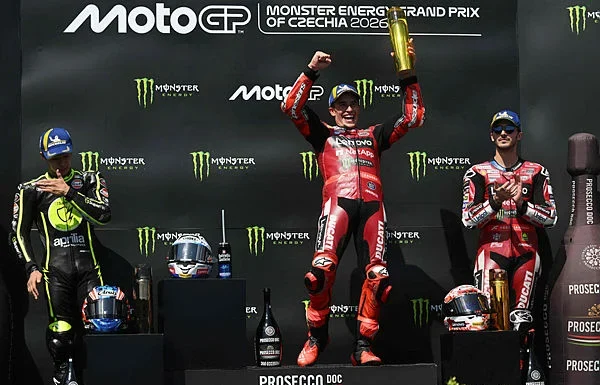 Marquez wins Czech MotoGP to close gap on banned Bezzecchi