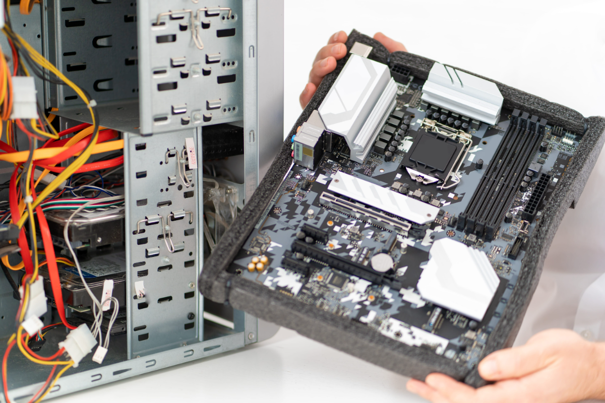 The motherboard is where the build begins to take shape, with the CPU, RAM and storage fitted first. 