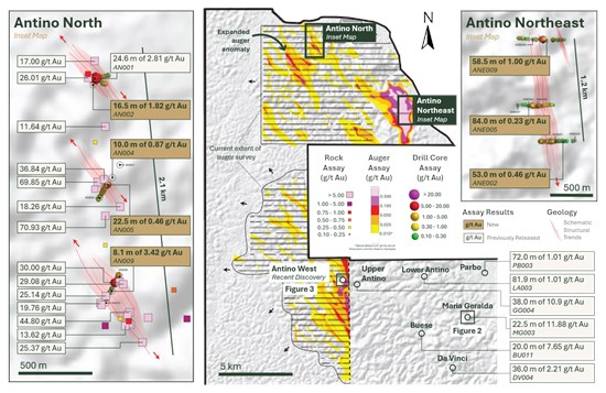 Founders Metals Provides Mid-Year Exploration Update Across Four Targets; Confirms New Antino Northeast Discovery with 58.5 m of 1.00 g/t Gold Founders Metals Provides Mid-Year Exploration Update Across Four Targets; Confirms New Antino Northeast Discovery with 58.5 m of 1.00 g/t Gold