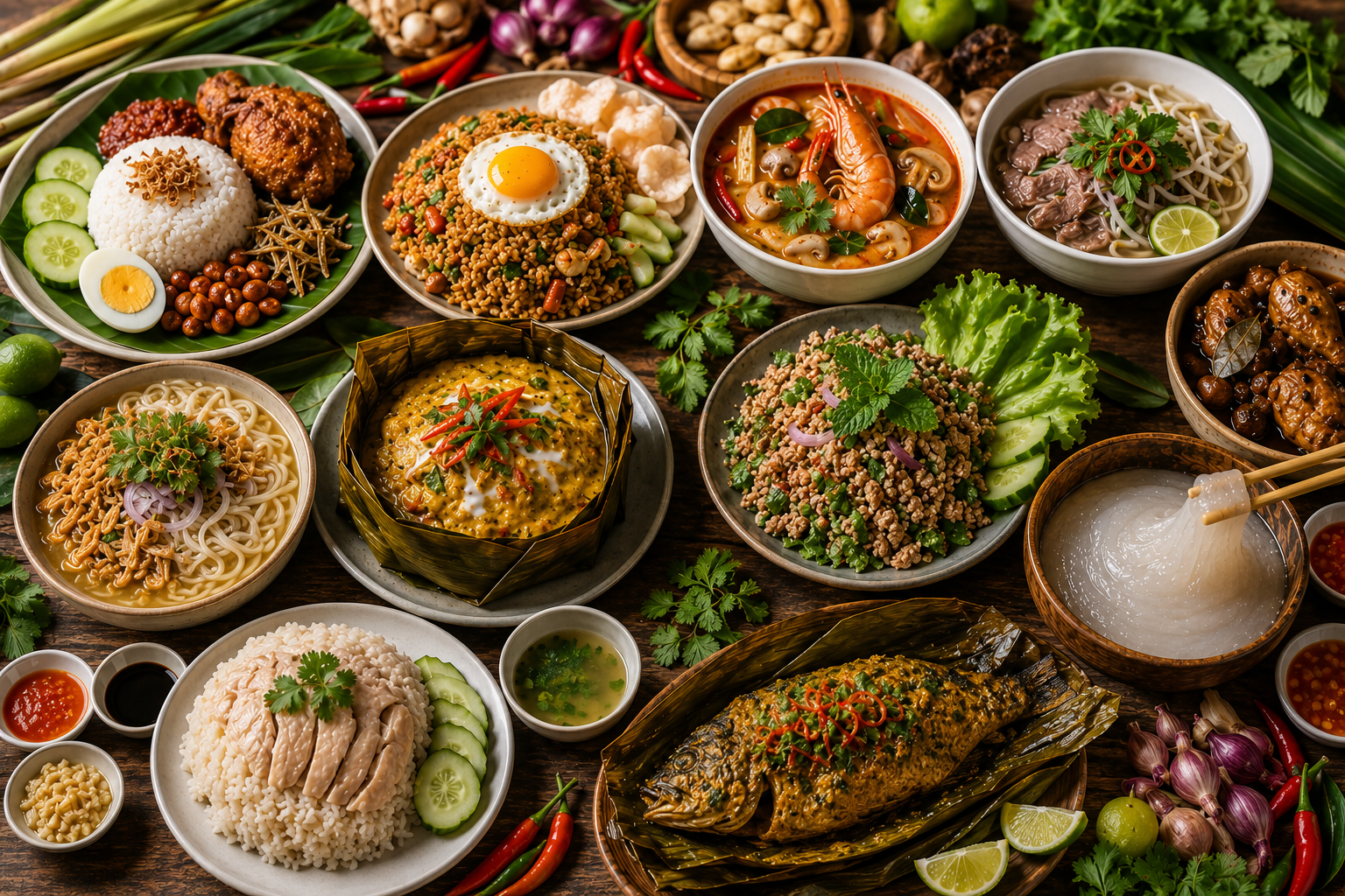 ChatGPT Image Jul 6, 2026, 09_32_07 AM Southeast Asia’s national dishes reflect the region’s shared love of rice, noodles, herbs, chilli, coconut and spice.