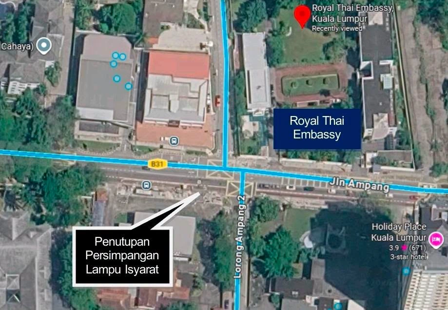 Permanent closure of two traffic light intersections on Jalan Ampang begins