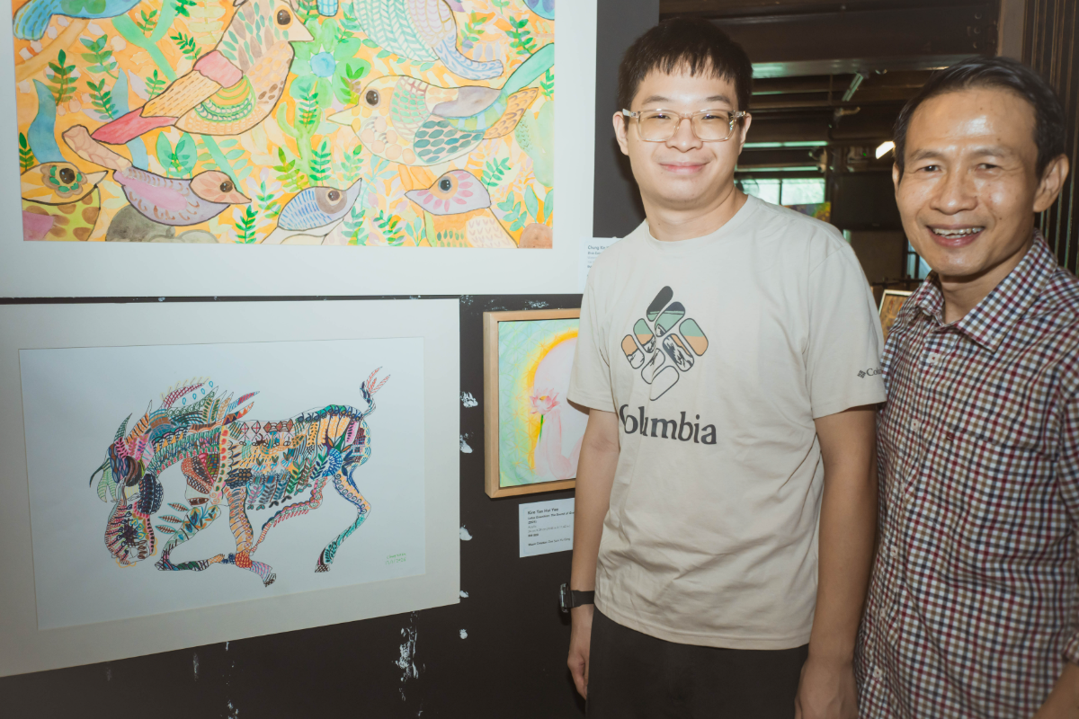 Chung (left) uses nature to express ideas of freedom, harmony and peaceful living through his artwork. 